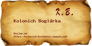 Kolonich Boglárka névjegykártya